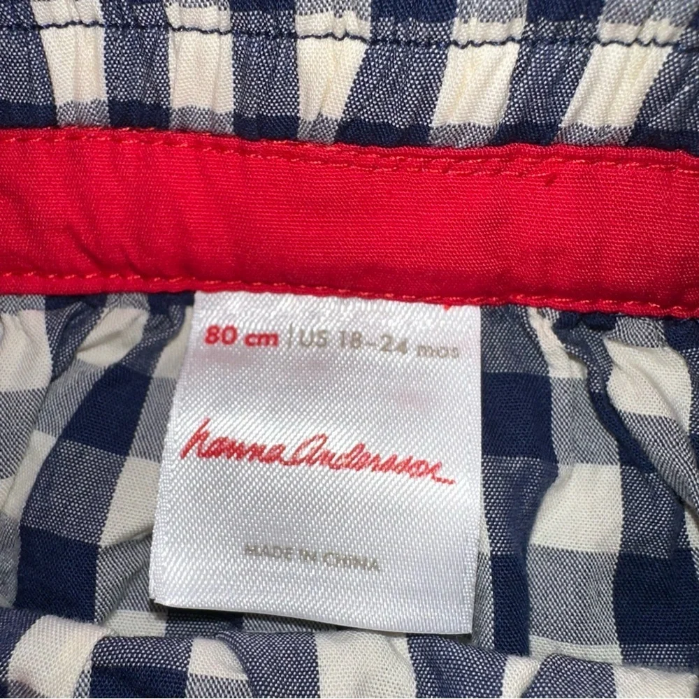 Hanna Andersson baby girls 18-24 months gingham Cherry Tank Dress Blue Bows Cute